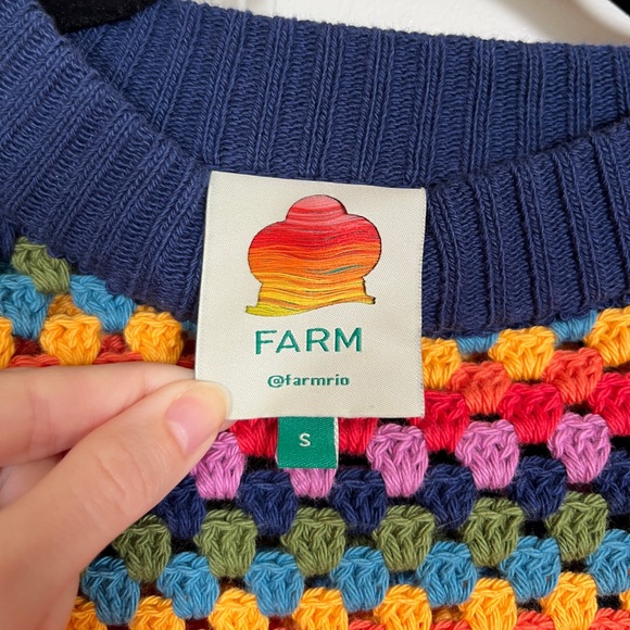 Farm Rio Rainbow Squares Crochet Sweater Size S - Picture 2 of 5